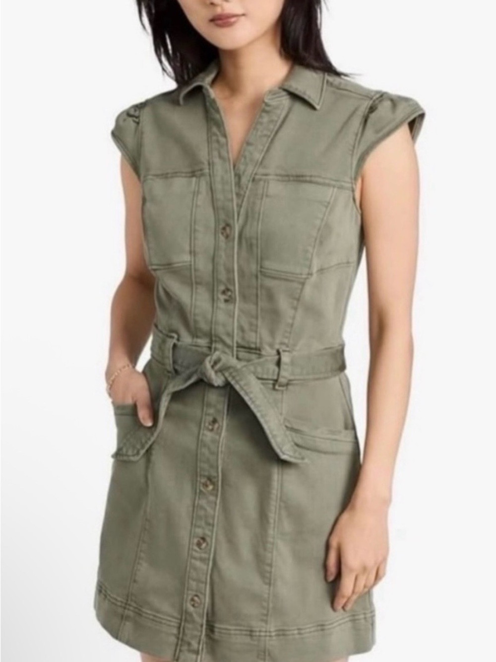 PAIGE Olive Utility Shirt Dress